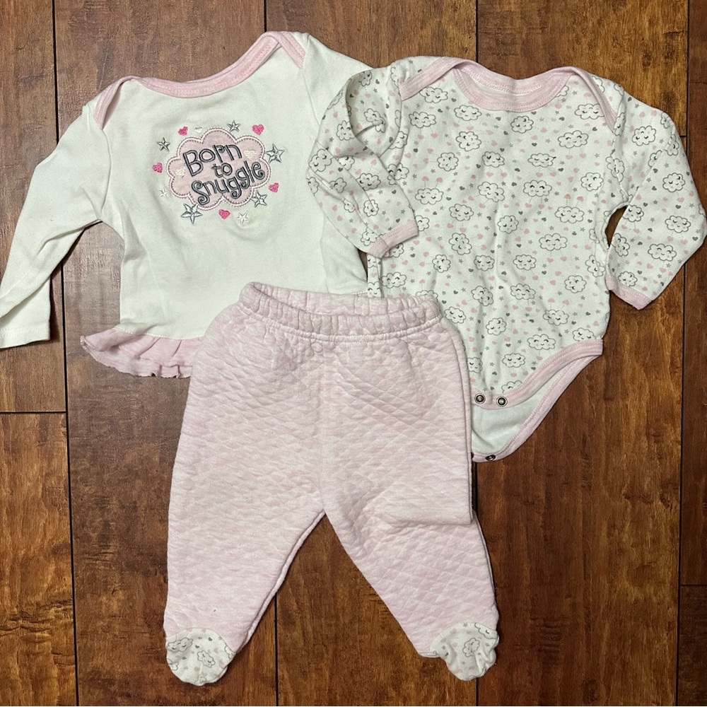 born to snuggle pink cloud pajama set 6-9 months
